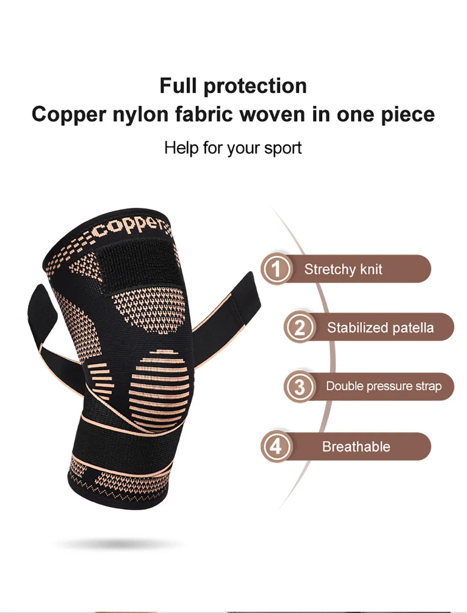 GOBYGO Sports Copper Ion Strap Knee Pads Fitness Jump Rope Basketball Running Gear Non-slip Knitted Nylon Knee Pads Men Women