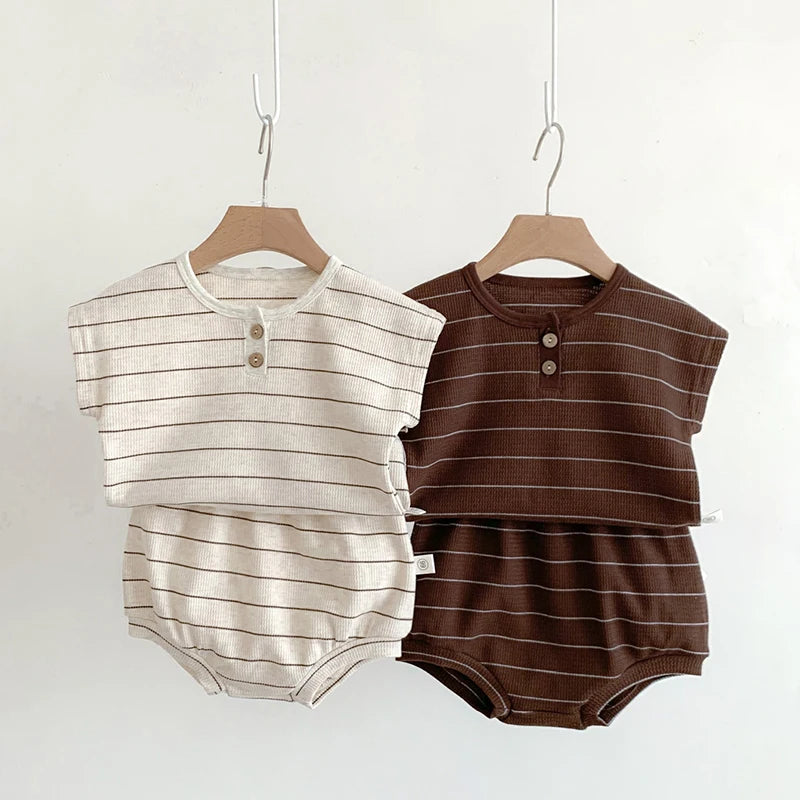 Summer Baby Girls Clothes Set Stripe Boys Infant Clothing Set Top PP Shorts Suit 2PCS Outfits Toddler Baby's Leisure Sports Set