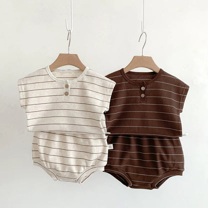 Summer Baby Girls Clothes Set Stripe Boys Infant Clothing Set Top PP Shorts Suit 2PCS Outfits Toddler Baby's Leisure Sports Set
