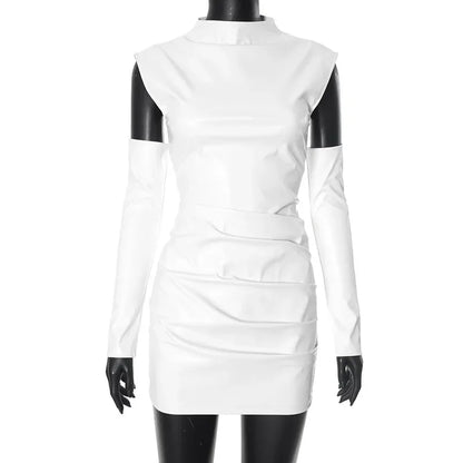 Talenza Women's Leather Vest Dress Sexy PU Leather Vest Short Dress Solid Gloves Pleated Sleeveless Street Y2k Party Club Dress