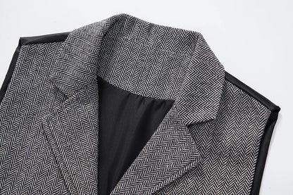 New Men's Retro Lapel Vest Herringbone Coarse Tweed Pockets Suit Vest British Casual Vintage Gentleman Leisure Party Bar Banquet