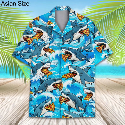 Funny Animal Pizza Hawaiian Shirts Men Women Youth  Music Raccoon Shirt Button Down Space Party Shirt 2025 Vacation Aloha Shirt