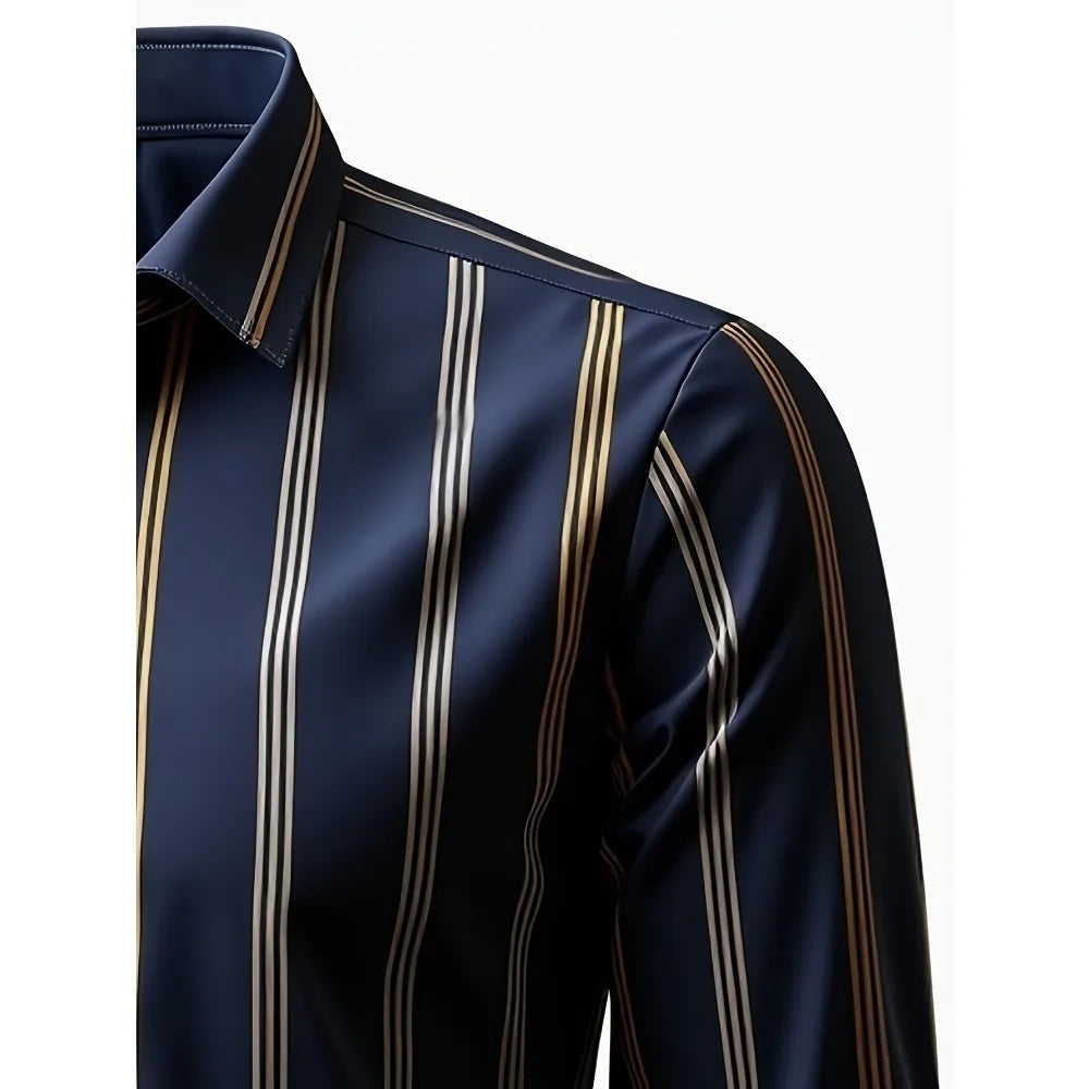 2025 New Men Shirts Fashion Brand Striped Long Sleeve Smart Casual Male Business Shirts