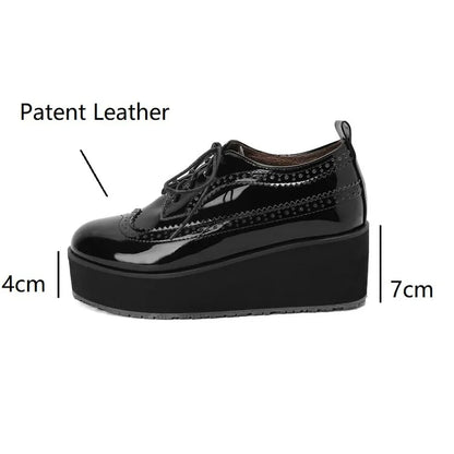 Ochanmeb Big Size 48 Women Patent Leather Brogues High Heels Derby Shoes Platforms Laser Cutout Oxfords Fashion Ladies Pumps Red