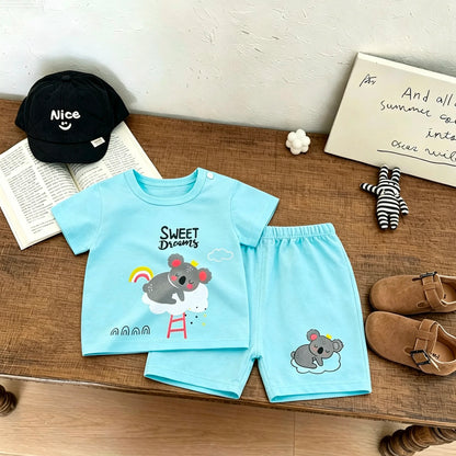 Fashion Summer Clothes Short-sleeved Tracksuits Cartoon Tshirt+Shorts Cartoon Tees Outfits Boys And Girls Cute Tees+Shorts Suit