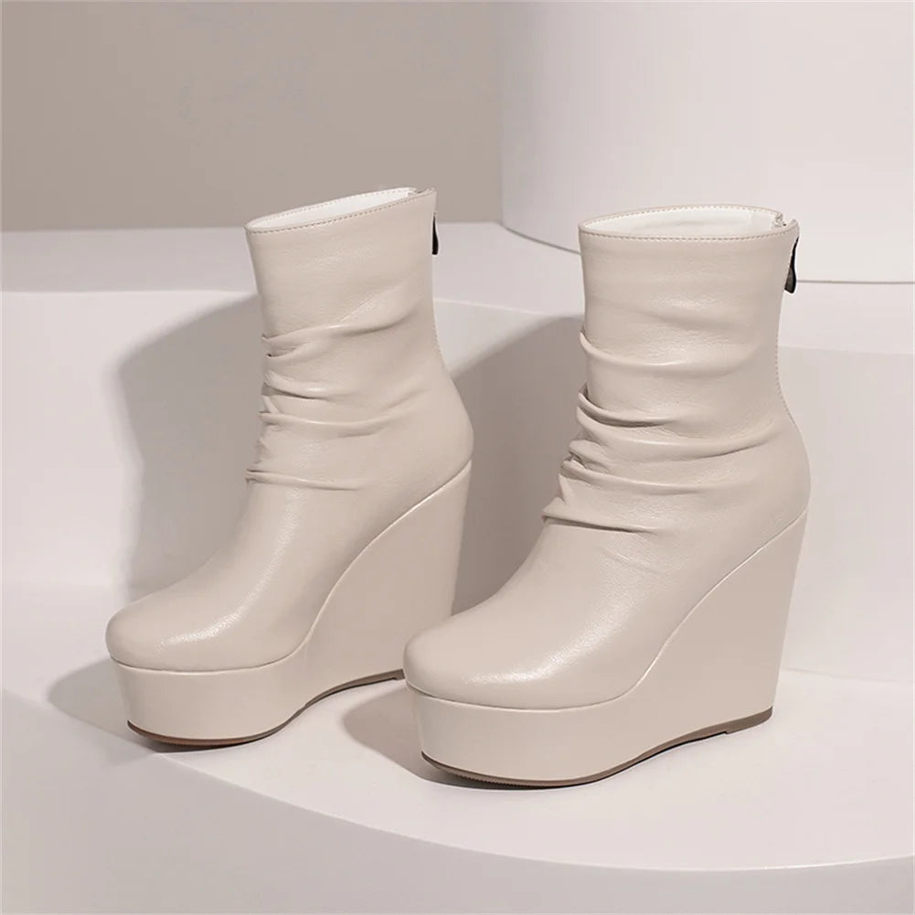 Big Size 35-43 Brand New Ladies Platform Ankle Boots Fashion Zip Wedges High Heels Boots Women 2022 Party Office Shoes Woman