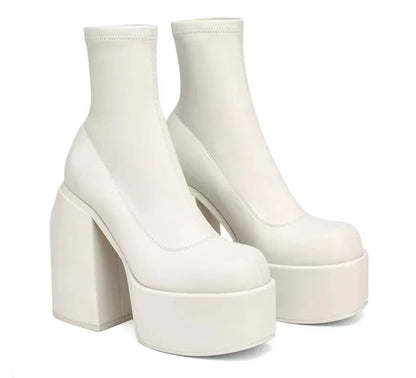Women New Fashion Short Boots Women Sexy Leather Boot Square toe casual Zipper high heels Casual thick soled women shoes Zapatos
