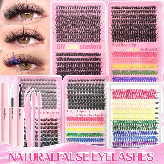 [Personal Eyelash] 240/390/600 Cluster Color Mixed Eyelash Extension Kit Makeup Beginner False Eyelash