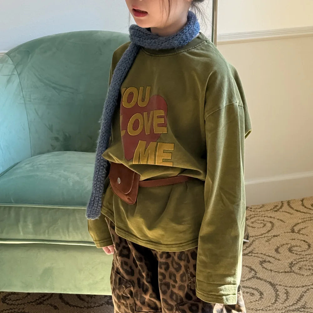 Children's Hoodie 2025 Autumn Girls' Korean Version Long Sleeved Letter Inner with Children's Round Neck Casual Loose Top