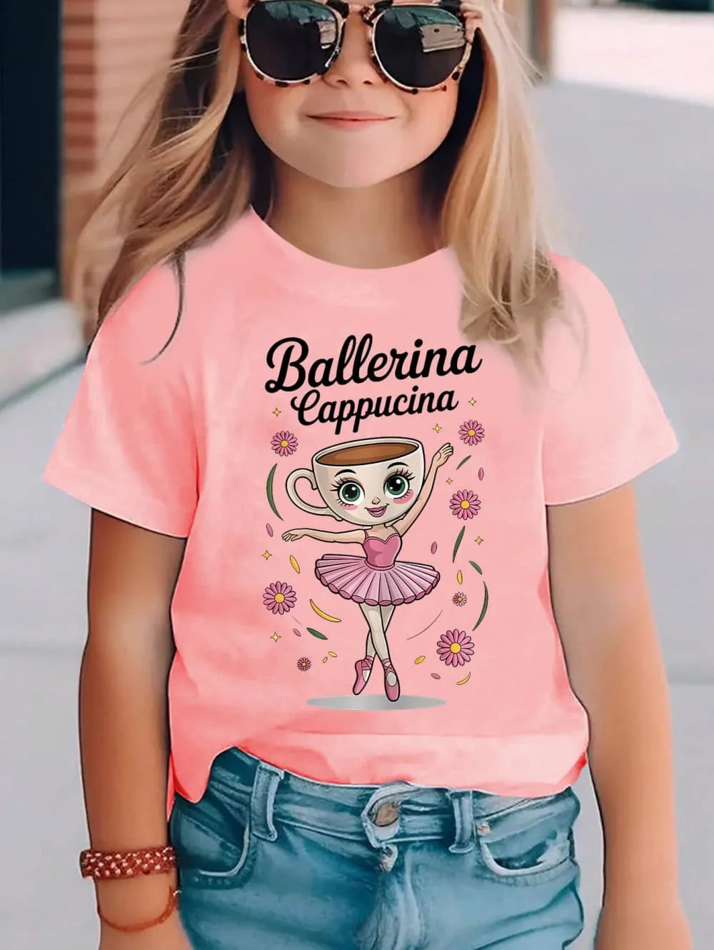 Italian Brainrot Cute Meme T-Shirt for Girls Clothes Ballerina Cappuccino Print Tee Tops Pink Summer Kawaii Outfits Streetwear