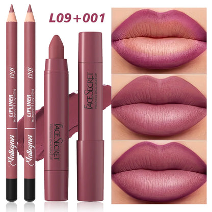 2Pcs/Set Lip Liner + Lipstick Pencil, Matte Velvet Lipstick - Long lasting Lip Combo Set Makeup tutorial Cosmetics
