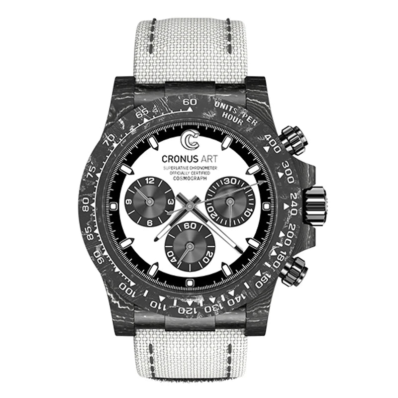 CRONUSART Men Chronograph Watch Pilot 40mm Automatic Mechanical Wristwatch Carbon Fiber Case Luminous Sapphire Mirror