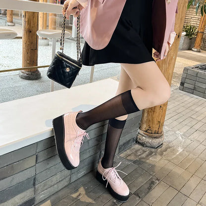 Ochanmeb Big Size 48 Women Patent Leather Brogues High Heels Derby Shoes Platforms Laser Cutout Oxfords Fashion Ladies Pumps Red