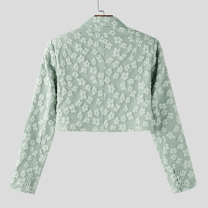 INCERUN Men Blazer Flower Jacquard Lapel Long Sleeve Crop Coats Men Streetwear Autumn 2025 One Button Fashion Casual Male Suit
