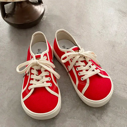 Designer Sneakers Canvas Shoes Women Low Top Sneakers Wide Toe Lace Up Zapatos Shoes 2023 Girls Red Blue Sneakers Girls Tenis