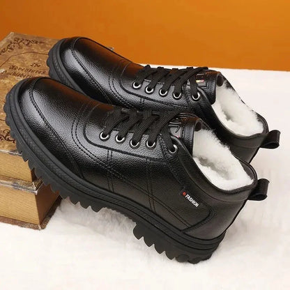 Men's High-Top Cotton Shoes Winter Thickened Fleece Anti-slip Warm Casual Fashion Outdoor Snow Boots Breathable Leather