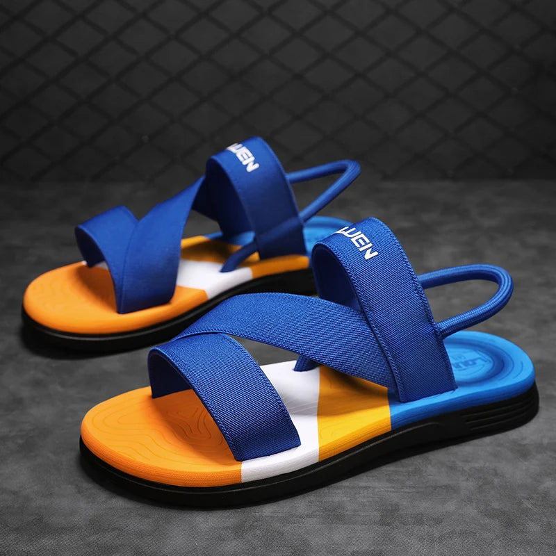 Men's Sandals, Solid Color Blocked Open Toe Breathable Slippers, Comfortable, Non-slip, Durable, Casual Shoes