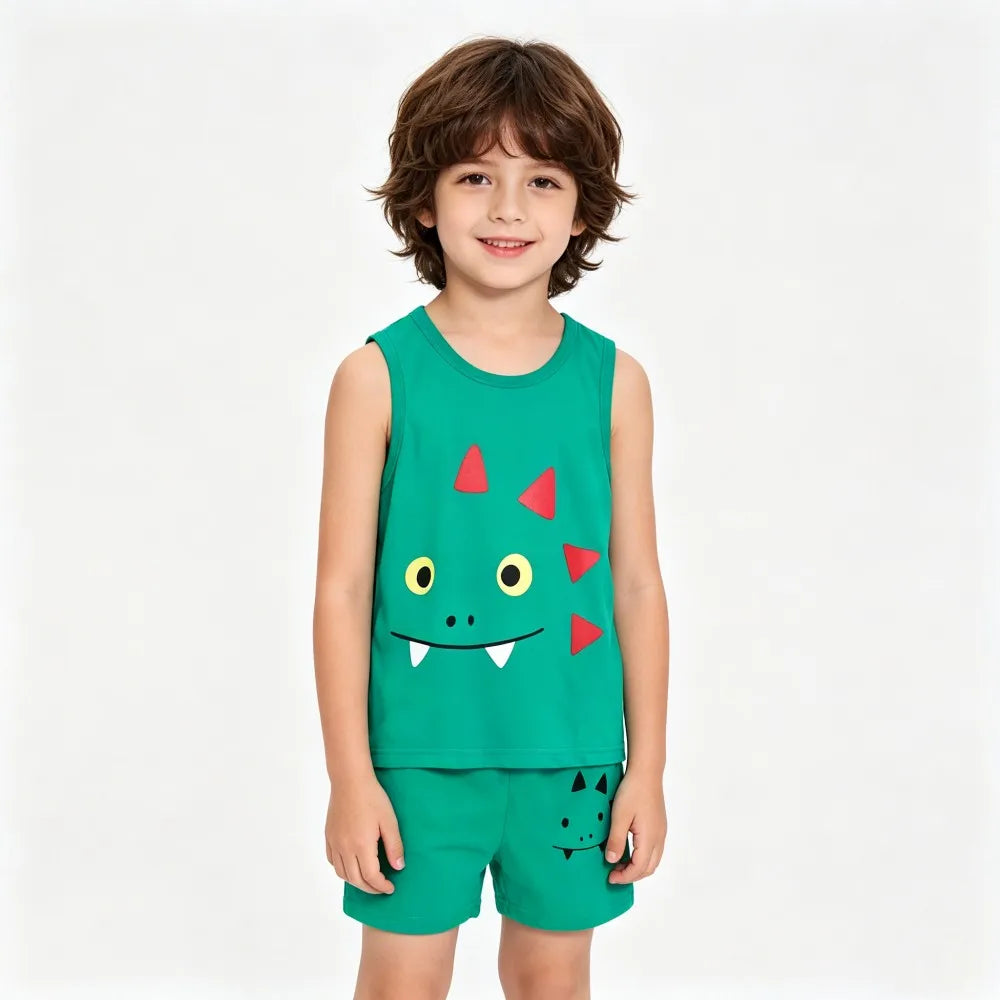 Summer Boys Clothing Sets Children's Sleeveless Cotton Clothes Kids Vest+Shorts 2pcs Boys Outfits Sportwear Cartoon Baby Sets
