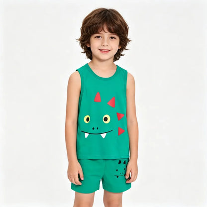 Summer Boys Clothing Sets Children's Sleeveless Cotton Clothes Kids Vest+Shorts 2pcs Boys Outfits Sportwear Cartoon Baby Sets