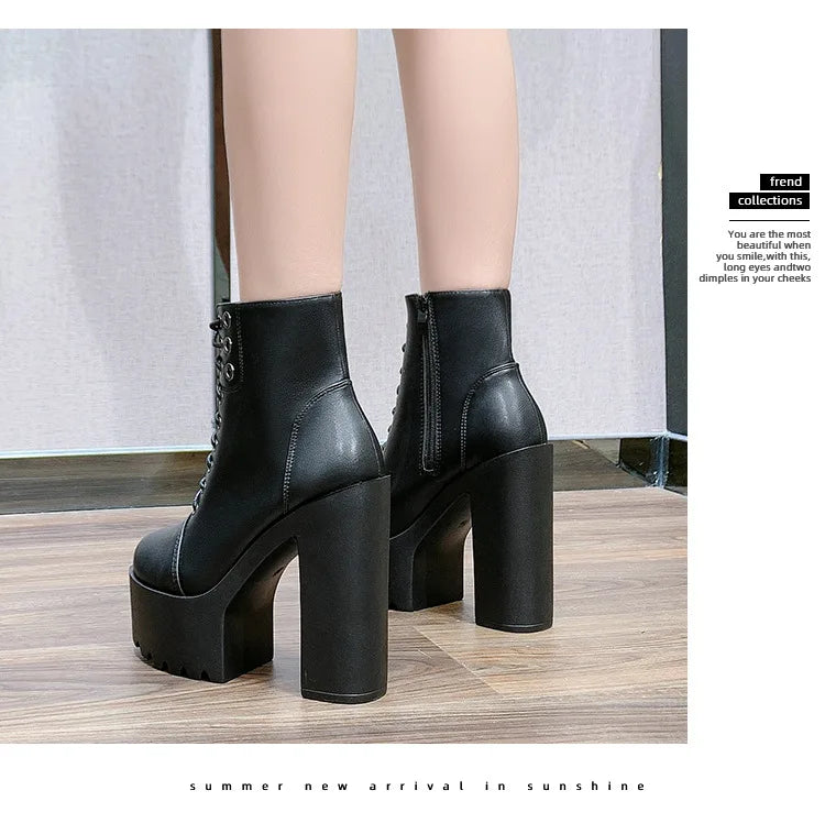 Female Boots Boots For Women Autumn Platform White Black Chunky Super High Heels Ankle High Quality Shoes Woman 2023 Brand New