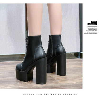 Female Boots Boots For Women Autumn Platform White Black Chunky Super High Heels Ankle High Quality Shoes Woman 2023 Brand New