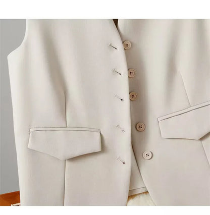 Vest Women Sleeveless Jacket Waistcoat V Neck Single Breasted Tops Outerwear Spring Summer Female 2025 Office Lady Vintage Coat