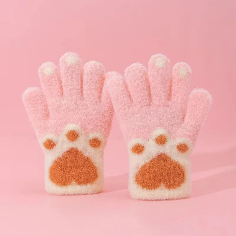 1 Pair Cute Furry Kitten Glove for Kids Boy Girl Fashion Cartoon Cat Paw Children Glove Autumn Winter Thicken Plush Glove