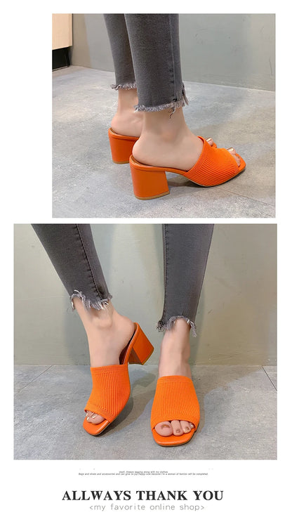 Women Sandals Slippers Luxury Summer Outdoor Casual Women Shoes Open Toe Soft High Heels Slides Black Mules Sandals Size 42