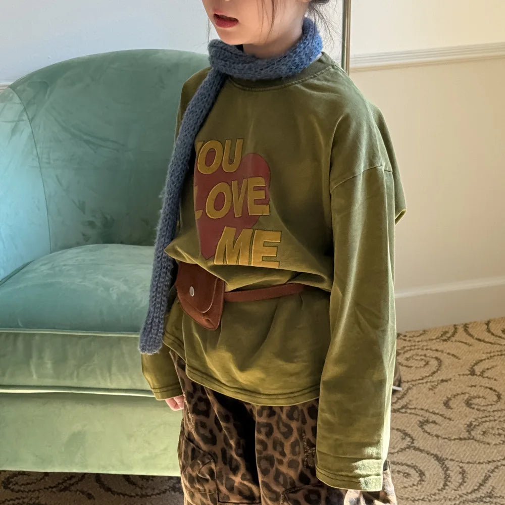 Children's Hoodie 2025 Autumn Girls' Korean Version Long Sleeved Letter Inner with Children's Round Neck Casual Loose Top