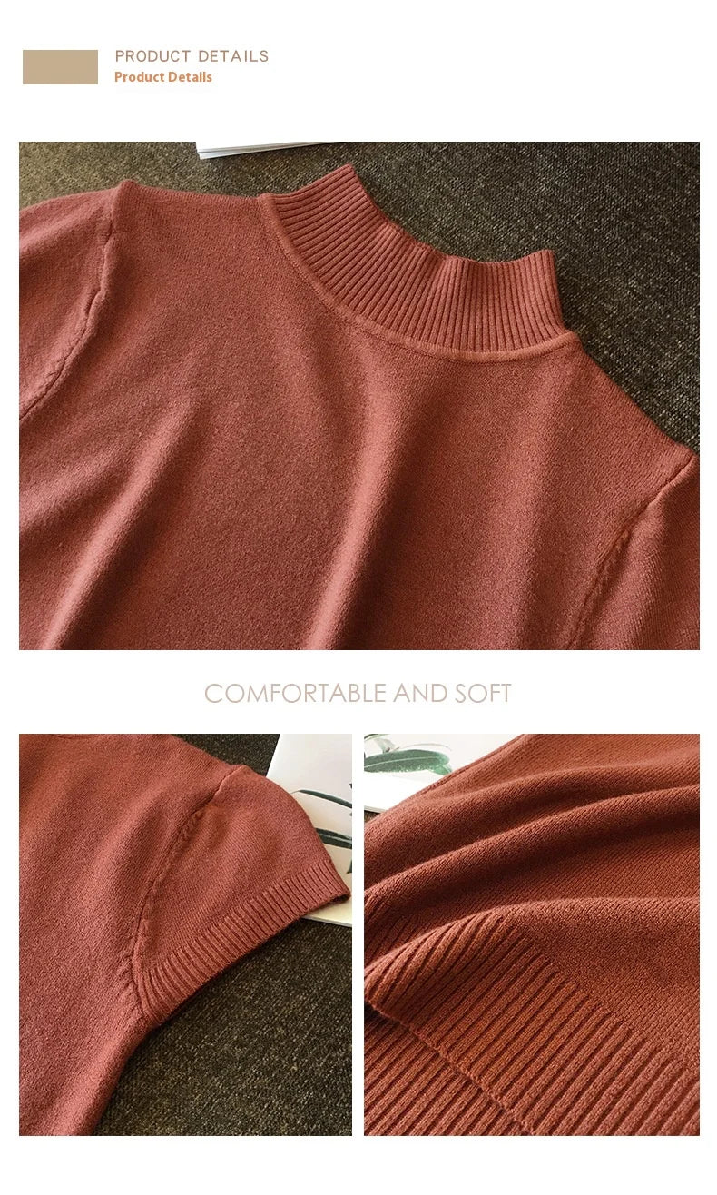 2024 Blusas Mujer De Moda Spring Summer New Solid Slim Turtleneck Blouse Women Clothing Korean Knitted Women Casual