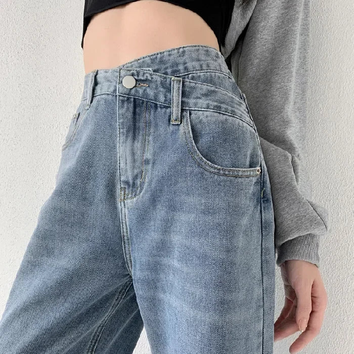 Wide Leg Pants Women Vintage Jeans High Waist Loose Fit Basics Full Length Pockets Button 2025 Casual Denims Straight Trousers