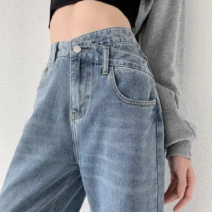 Wide Leg Pants Women Vintage Jeans High Waist Loose Fit Basics Full Length Pockets Button 2025 Casual Denims Straight Trousers