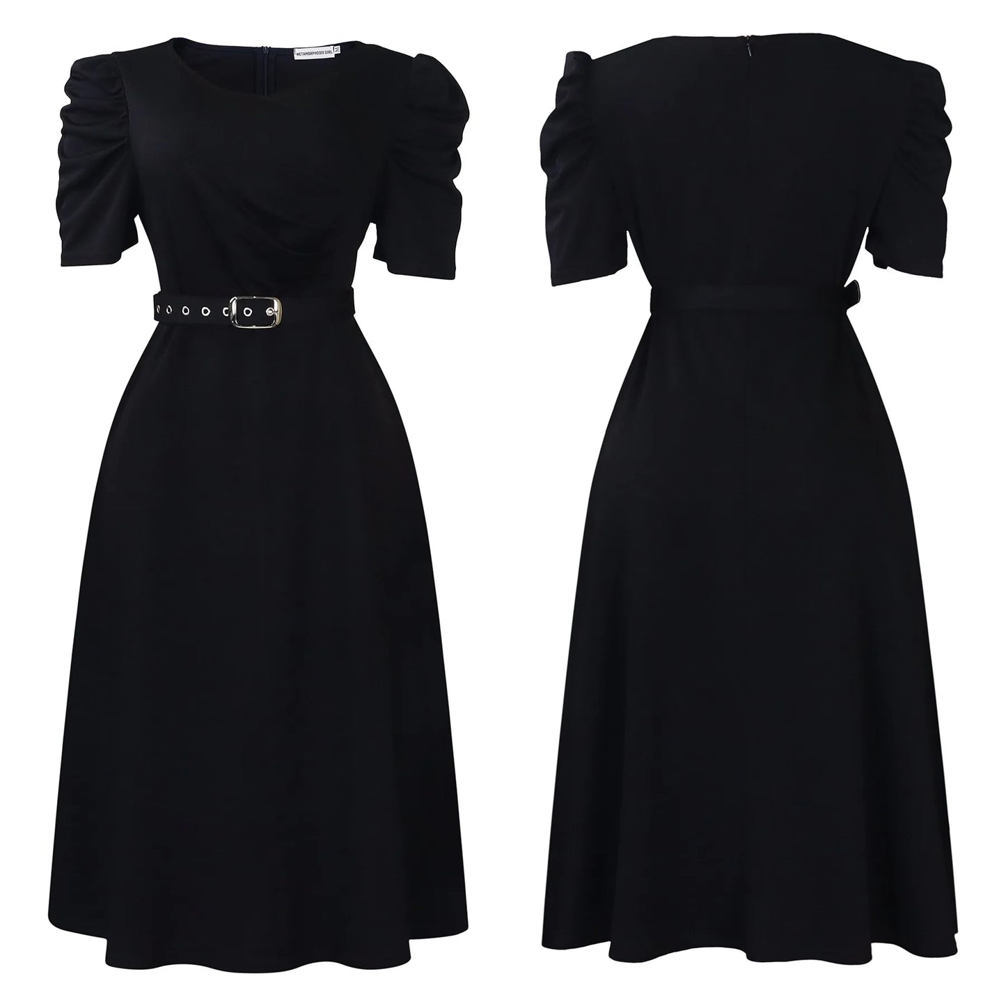 Elegant Party Dresses for Women V Neck Short Sleeve Belt Waisted Pleated Mid Calf Luxury Birthday Dinner Vestidos Mujer Dress OL
