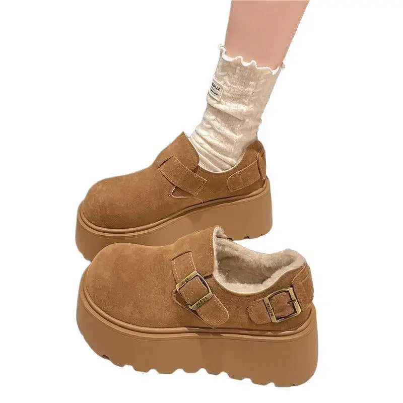 Women's Thick Bottomed Slip-On Flats Fleece Lined Cotton Shoes Spring Autumn Casual Comfortable Flat Heel Warmth Enhancing