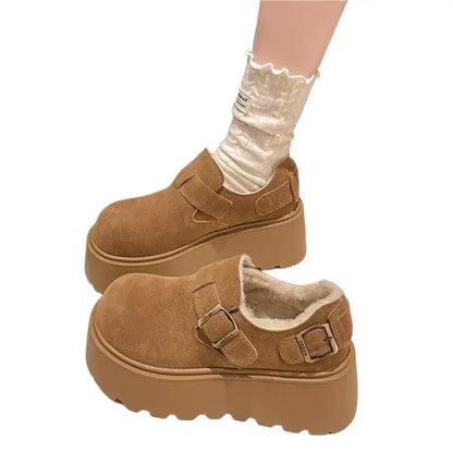 Women's Thick Bottomed Slip-On Flats Fleece Lined Cotton Shoes Spring Autumn Casual Comfortable Flat Heel Warmth Enhancing