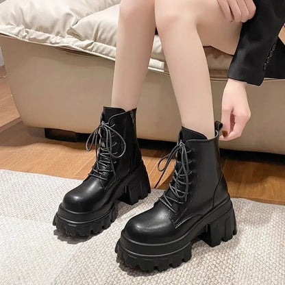 Fashion Platform Mid-calf Boots Black Thick High Heel Punk Short Boots Goth Style Cool Girl Spring Autumn Street Women's Shoes