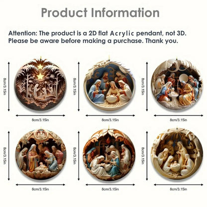 Christmas Nativity Ornament Christmas 2D Wooden Nativity Scene Pendant Christmas Tree Decor 2025 Xmas Navidad Party Supplies