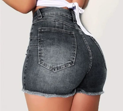 Shorts Denim Washed Women Jeans Tassel Solid High Waist Pockets Sexy Skinny Distressed 2025 Vintage Streetwear Spliced