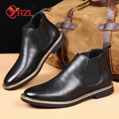 YRZL 39~47 Men Chelsea Boots Brand Retro Comfortable PU Leather Ankle Boots Men 2025 Fashion Black Brown Mens Boots
