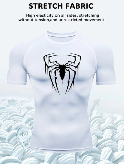 Men's compression running T-shirt fitness tight short sleeved T-shirt training jogging shirt gym sportswear quick drying