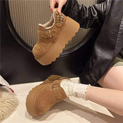 Women's Thick Bottomed Slip-On Flats Fleece Lined Cotton Shoes Spring Autumn Casual Comfortable Flat Heel Warmth Enhancing