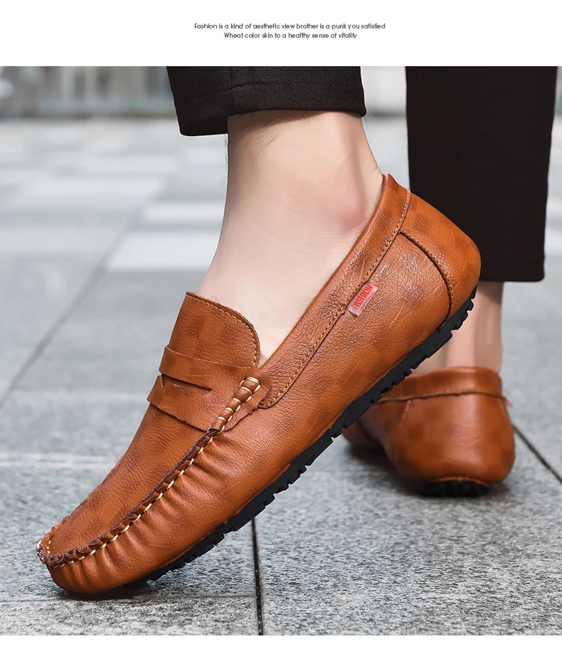 Men Shoes Casual Leather Mens Loafers Moccasins Designer Slip on Boat Shoes High Quality Chaussure Homme Plus Size 38-47