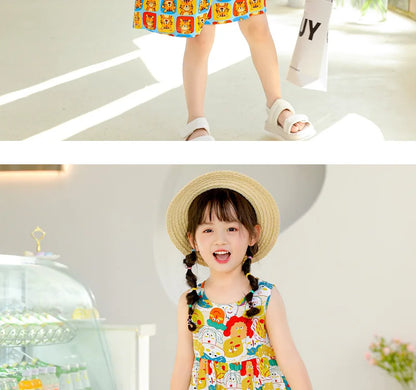 Girls Casual Dresses Flower Printing Sleeveless Casual Dress Toddler Clothes Flower Girl Dresses 2 To 8 Years