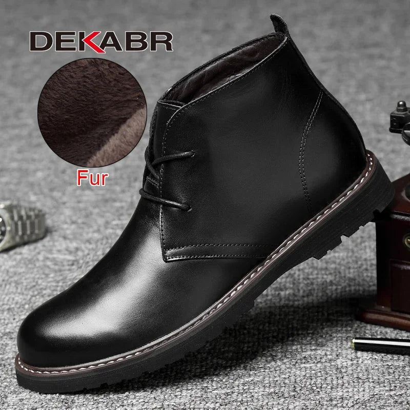 DEKABR Autumn Winter Warm Fur Ankle Boots Business Genuine Leather Mens Boots New Comfortable Soft Handmade Plus Size 48