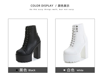 Female Boots Boots For Women Autumn Platform White Black Chunky Super High Heels Ankle High Quality Shoes Woman 2023 Brand New