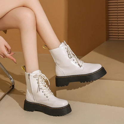 2025 New Women Boots Goth Casual Shoes Woman Leather Chelsea Classic Female Goth Shoes High Platform Boots Women Boots