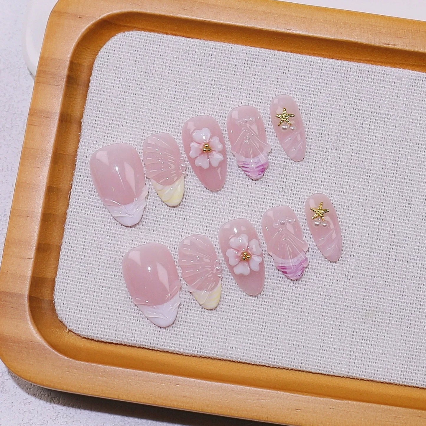 10Pcs Cat Eye Almond Handmade Press on Nails 3D Flower Fake Nails Wearable Stick-on Nails False Nail 네일팁 Накладные Ногти Uñas