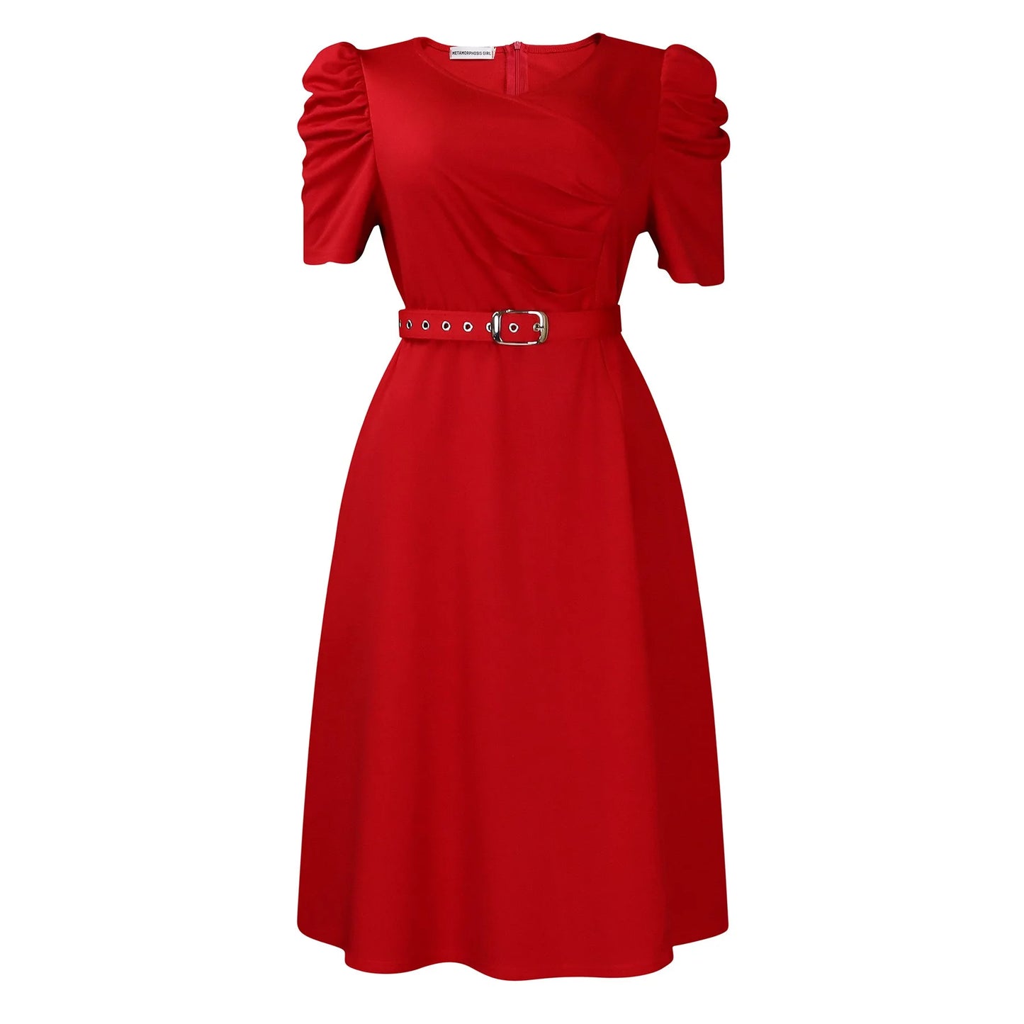 Elegant Party Dresses for Women V Neck Short Sleeve Belt Waisted Pleated Mid Calf Luxury Birthday Dinner Vestidos Mujer Dress OL
