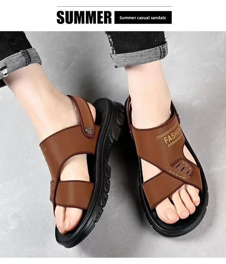 Men's Summer Thickened Anti-slip Wear-resistant Breathable Beach Sandals Driving Beachside Slip-On PVC Material Adult Footwear