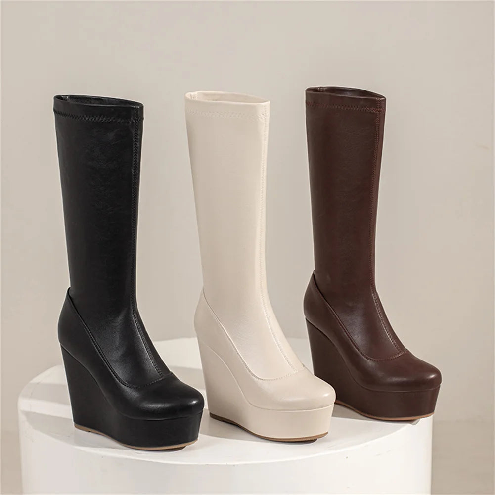 Big Size 35-43 Brand New Ladies Platform Ankle Boots Fashion Zip Wedges High Heels Boots Women 2022 Party Office Shoes Woman